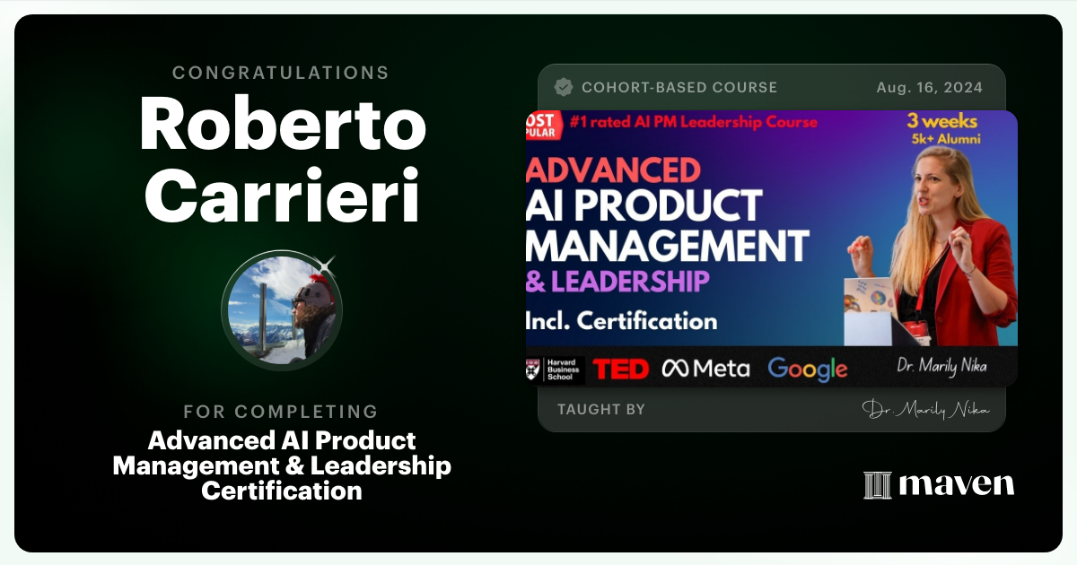 Certificate of Completion for Advanced AI Product Leadership Certification