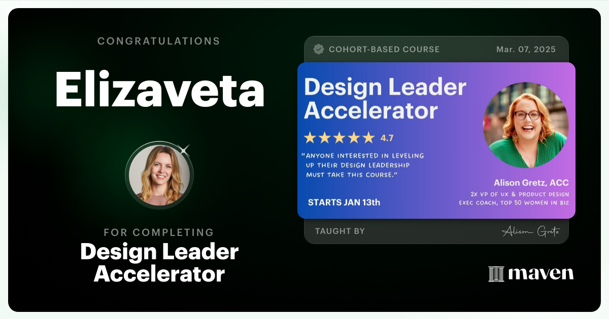 Certificate of Completion for Design Leader Accelerator