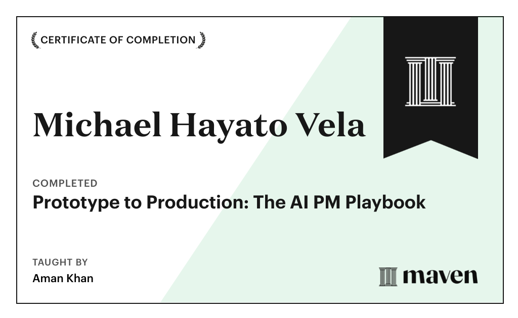 Certificate for Prototype to Production: The AI PM Playbook