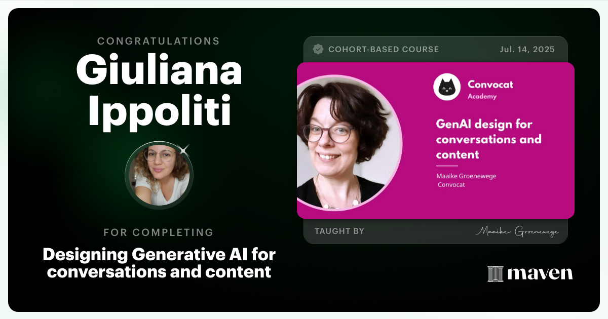 Certificate of Completion for Designing Generative AI for conversations and content