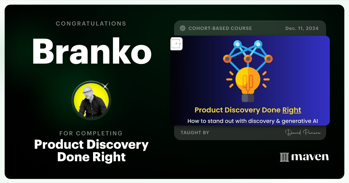 Certificate of Completion for Mastering Product Discovery