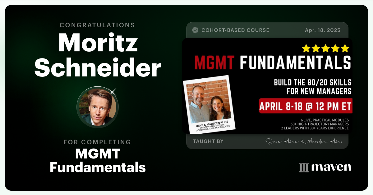 Certificate of Completion for MGMT Fundamentals: AI-Powered Leadership Skills for New Managers