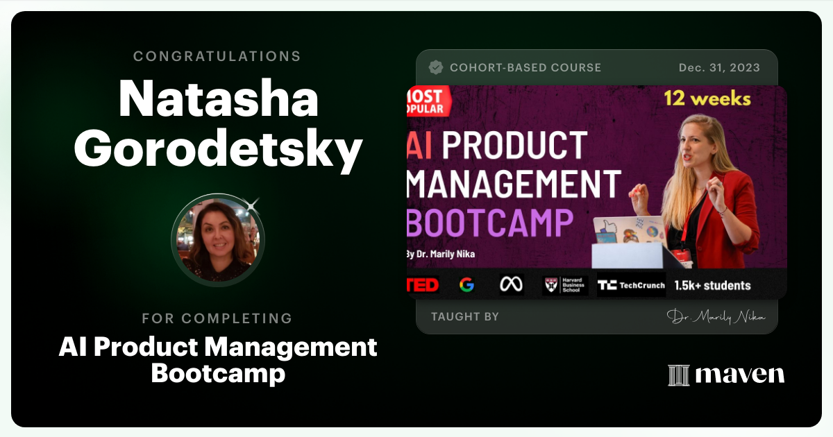 Certificate of Completion for AI Product Management Bootcamp & Certification by AI Product Academy