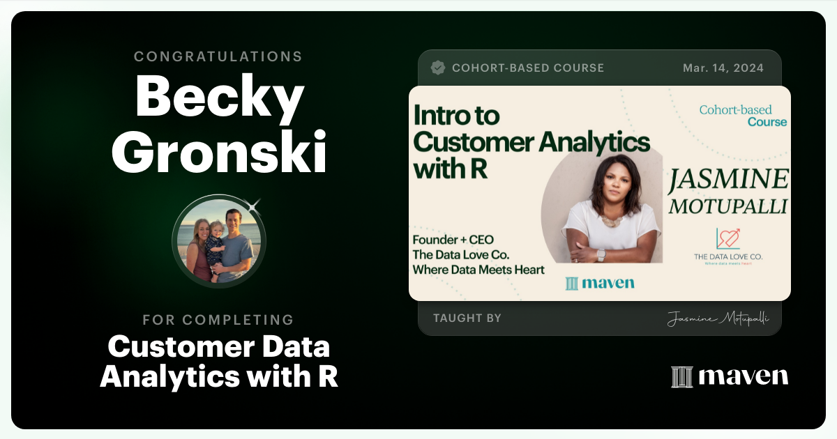 Certificate of Completion for Customer Data Analytics with R