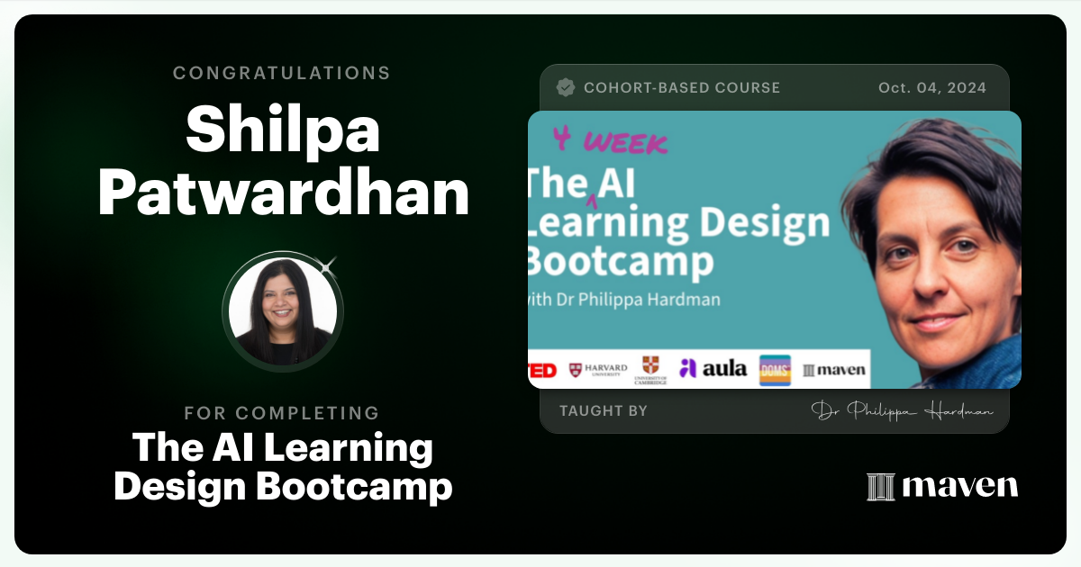 Certificate of Completion for The AI Bootcamp for L&D