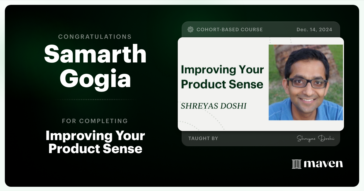 Certificate of Completion for World-class Product Sense in Practice