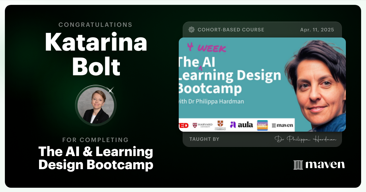 Certificate of Completion for The AI Bootcamp for L&D