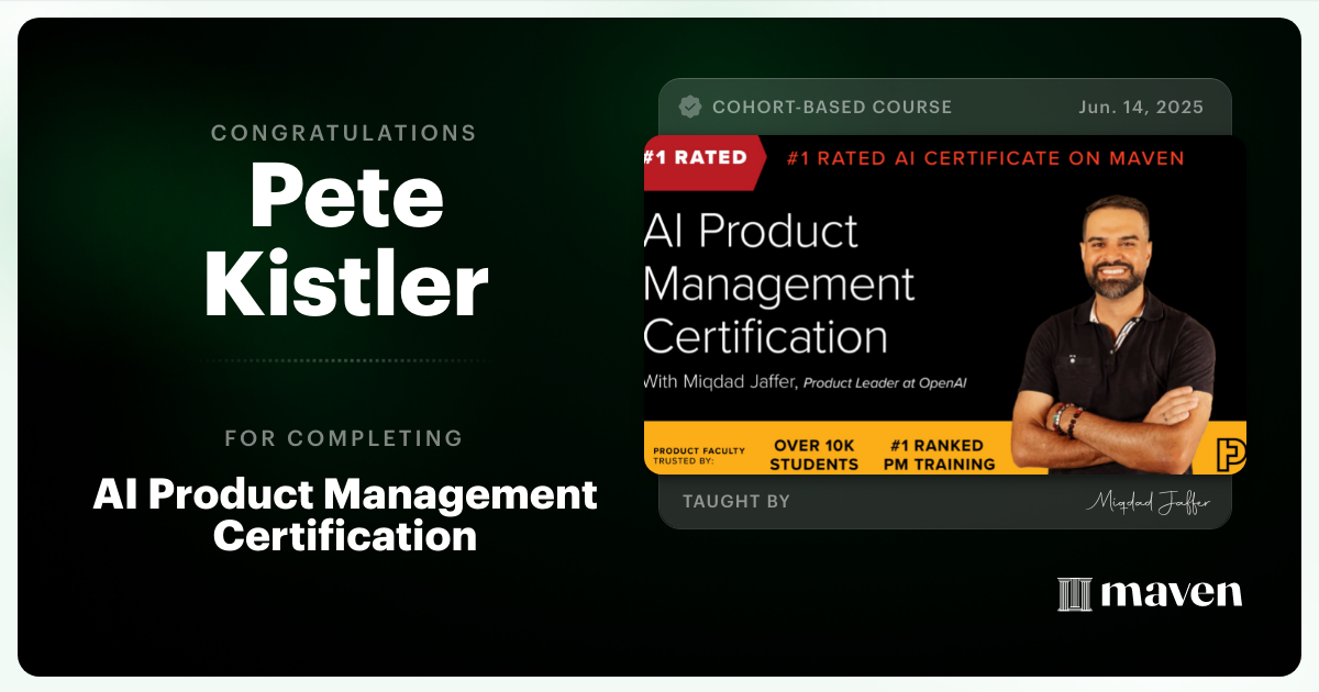 Certificate of Completion for AI Product Management Certification by Product Faculty