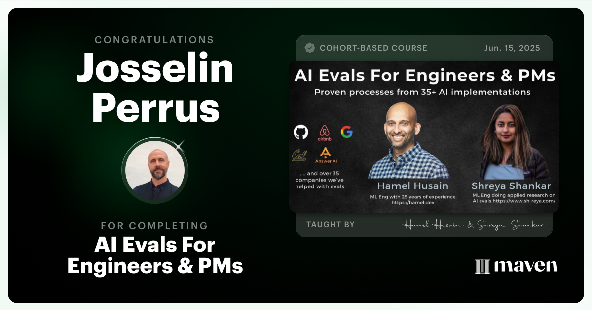 Certificate of Completion for AI Evals For Engineers & PMs