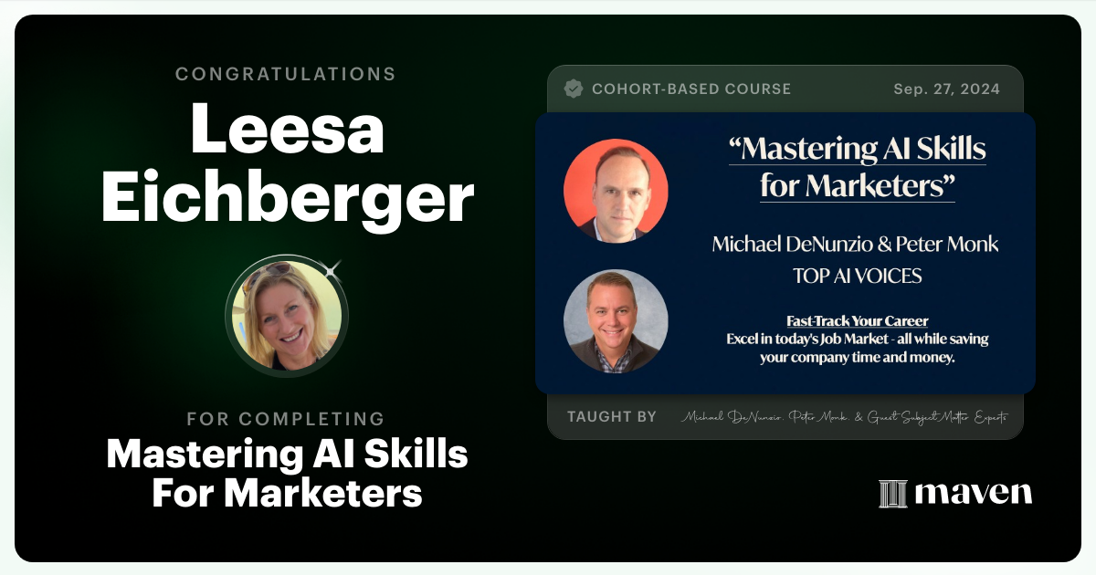 Certificate of Completion for Mastering AI Skills For Marketers