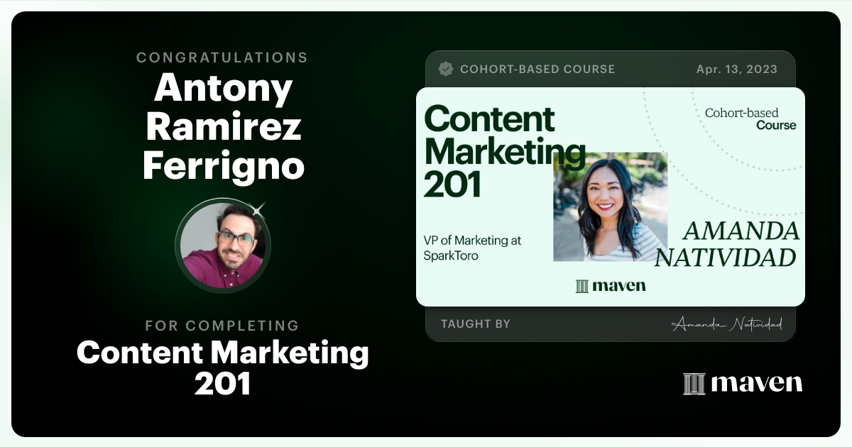 Certificate of Completion for Content Marketing 201