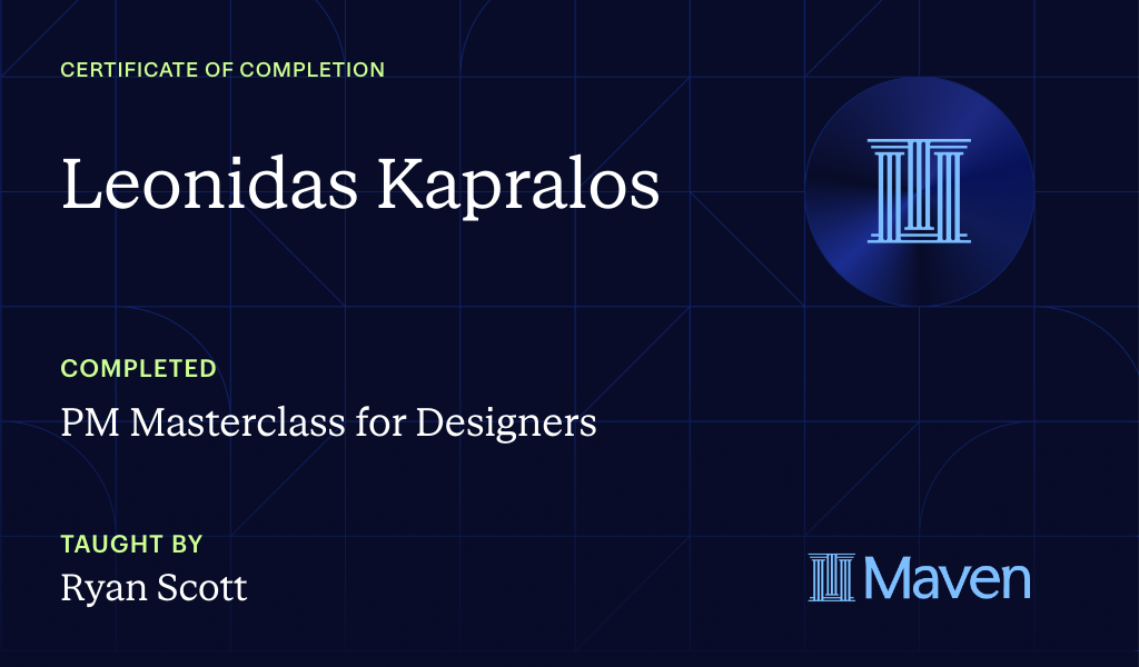 Certificate for PM Masterclass for Designers