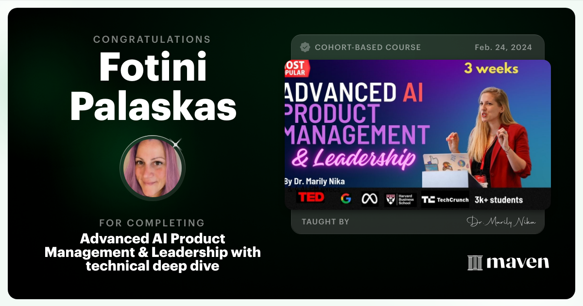 Certificate of Completion for Advanced AI Product Leadership Certification
