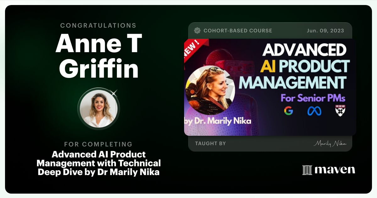 Certificate of Completion for Advanced AI Product Leadership Certification