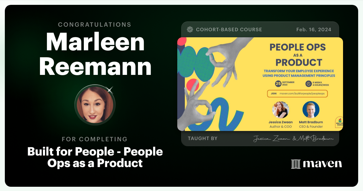 Certificate of Completion for Built for People - People Ops as a Product