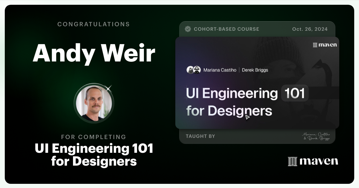 Certificate of Completion for UI Engineering 101 for Designers