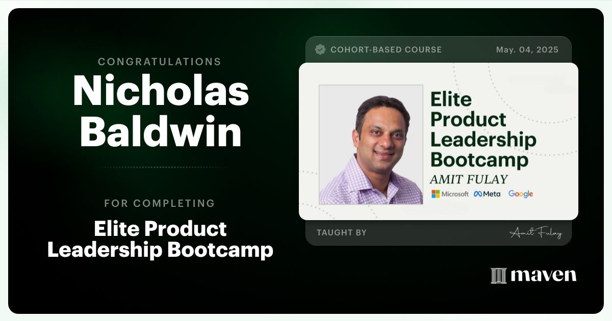 Certificate of Completion for Elite AI Product Leadership Certification by AI Product Academy