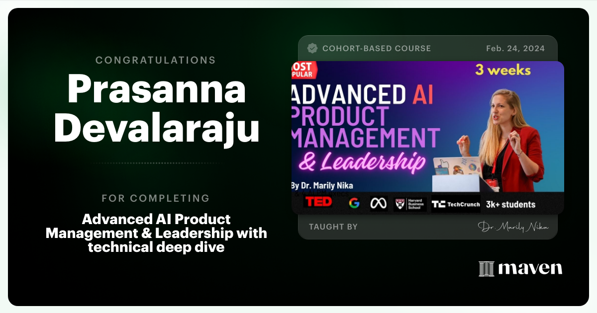Certificate of Completion for Advanced AI Product Leadership Certification