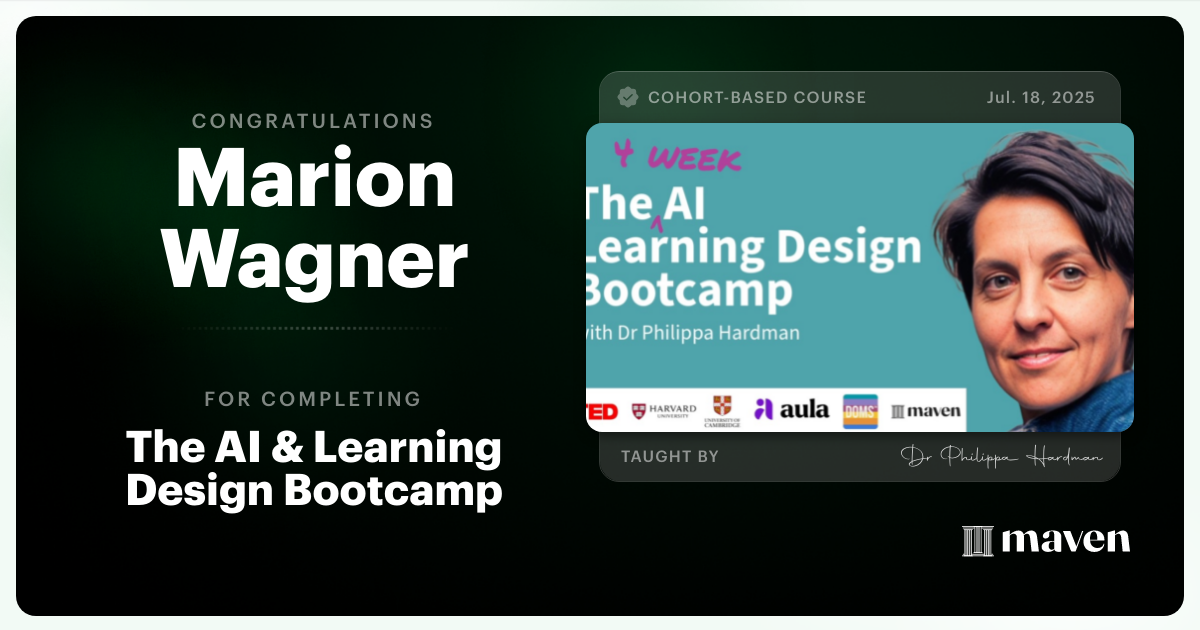 Certificate of Completion for The AI Bootcamp for L&D