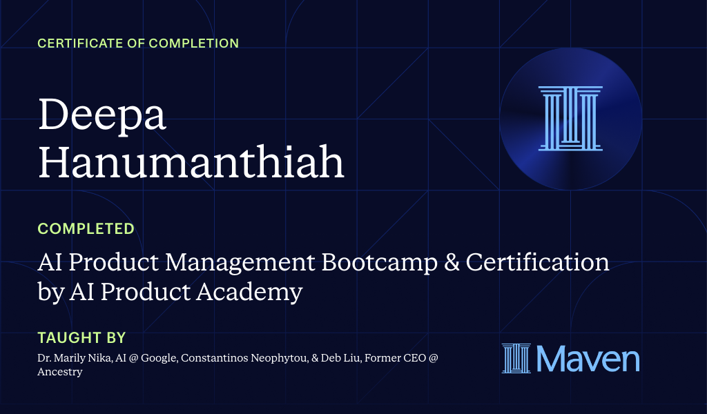 Certificate for AI Product Management Bootcamp & Certification by AI Product Academy