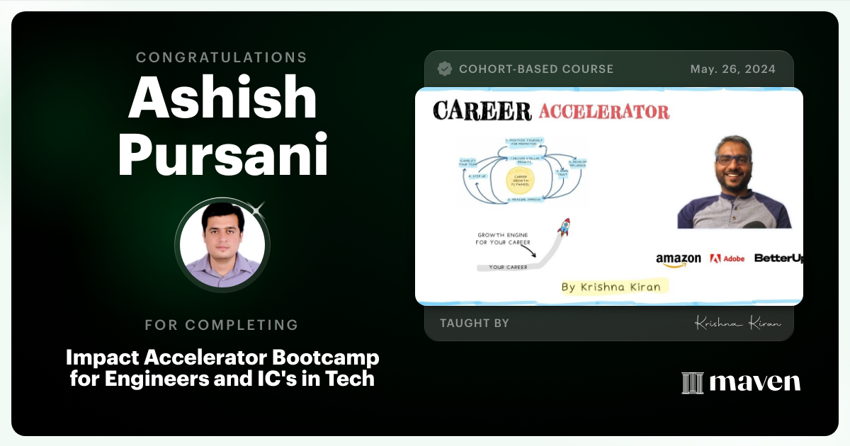 Certificate of Completion for Impact Accelerator Bootcamp for Engineers and IC's in Tech