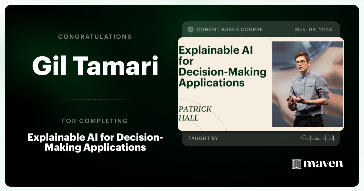 Certificate of Completion for Explainable AI for Decision-Making Applications