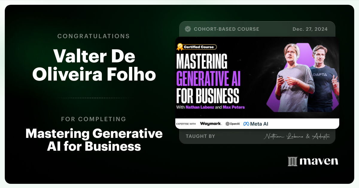 Certificate of Completion for Mastering Generative AI for Business