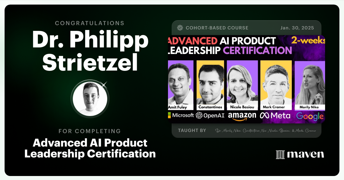 Certificate of Completion for Advanced AI Product Leadership Certification
