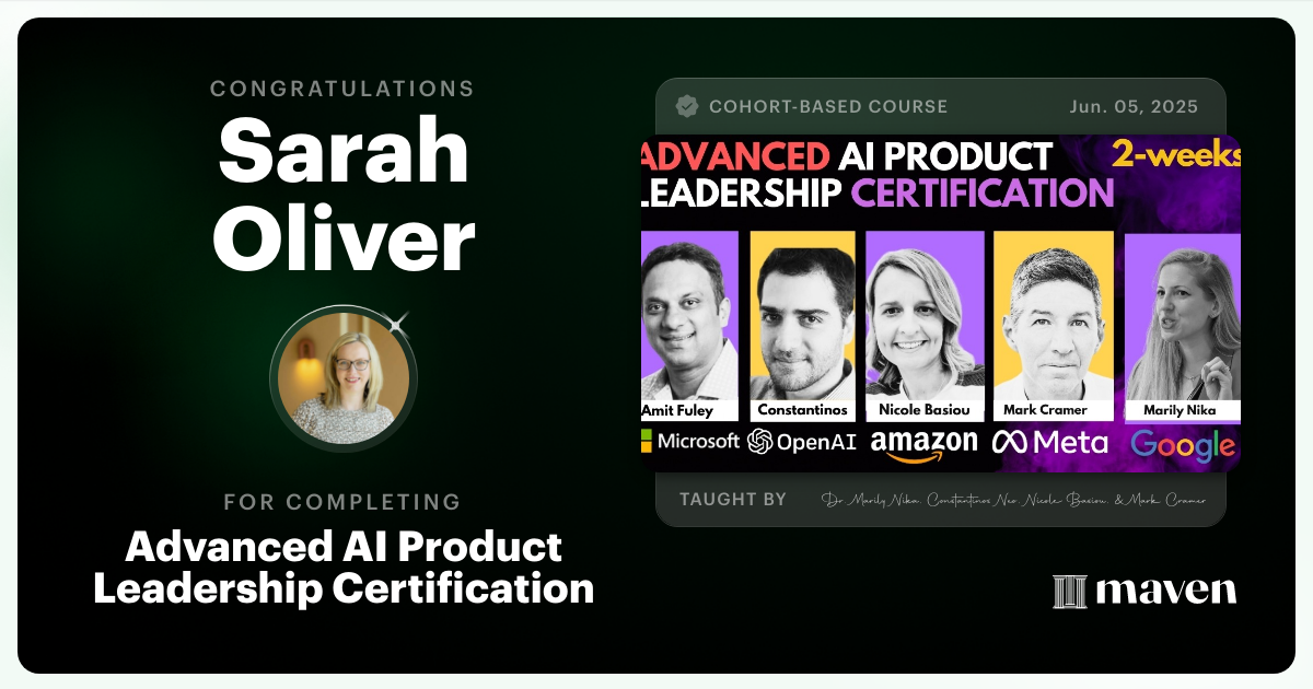 Certificate of Completion for Advanced AI Product Leadership Certification