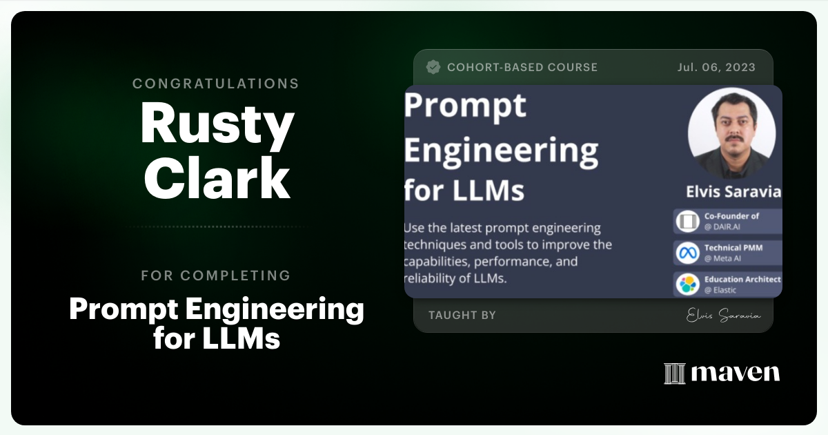 Certificate of Completion for Advanced Prompt Engineering for LLMs