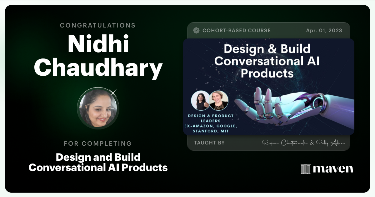 Certificate of Completion for No-Code AI Essentials for Product & Design Leaders