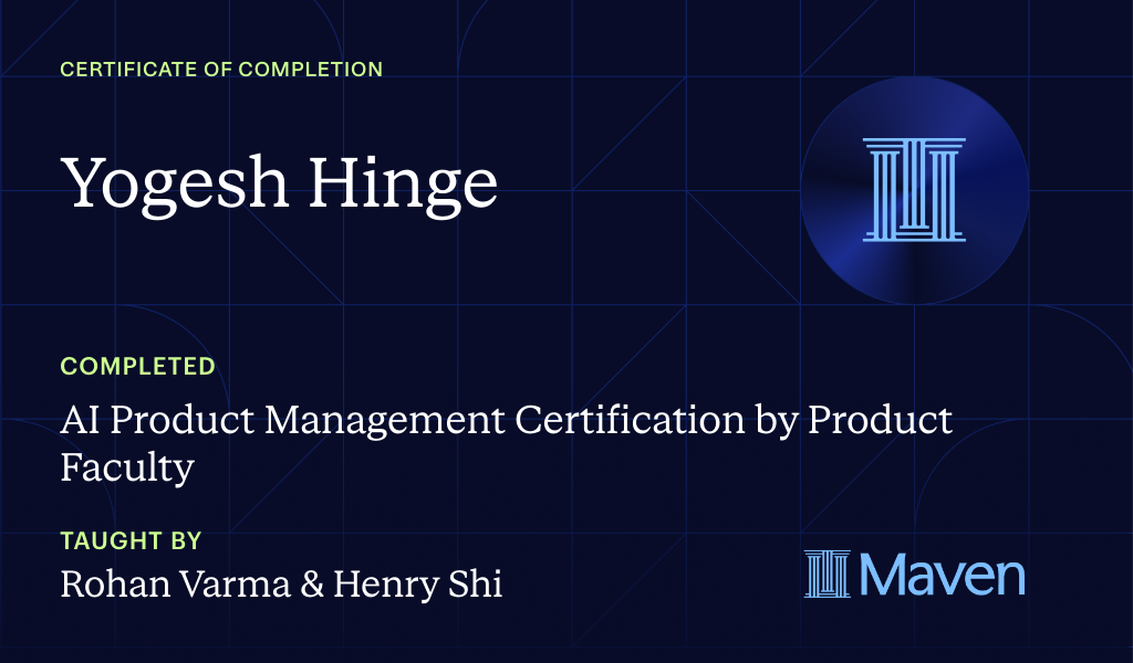 Certificate for AI Product Management Certification by Product Faculty