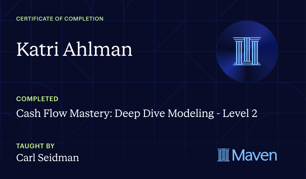 Certificate for Cash Flow Mastery: Deep Dive Modeling - Level 2