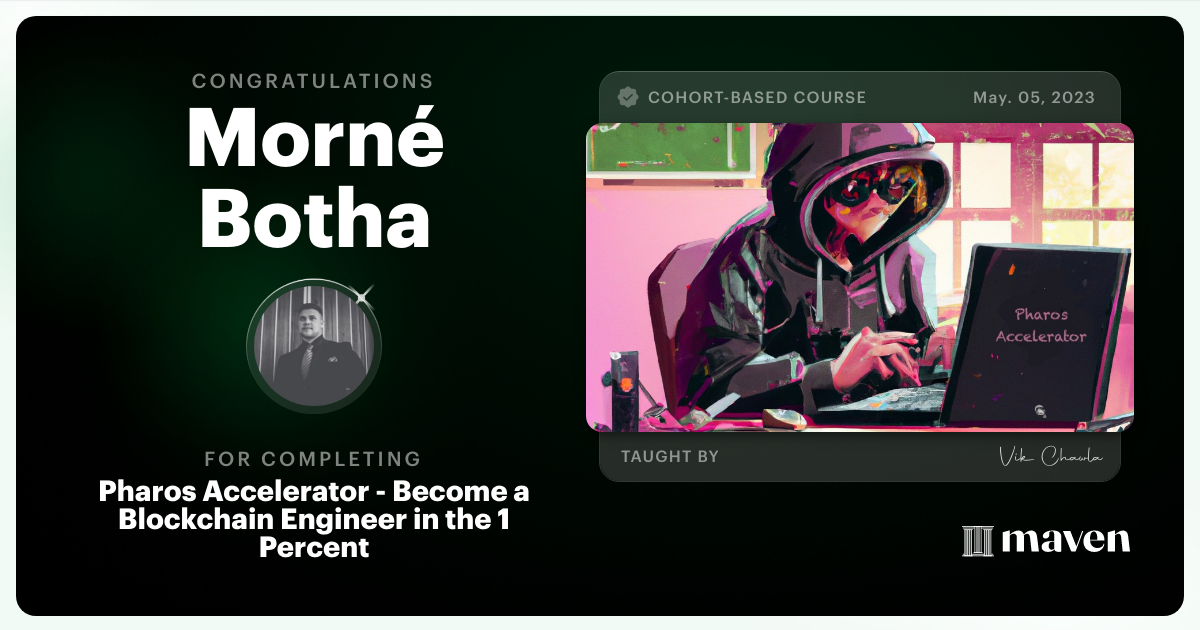 Certificate of Completion for Pharos Accelerator - Become a Blockchain Engineer in the 1 Percent