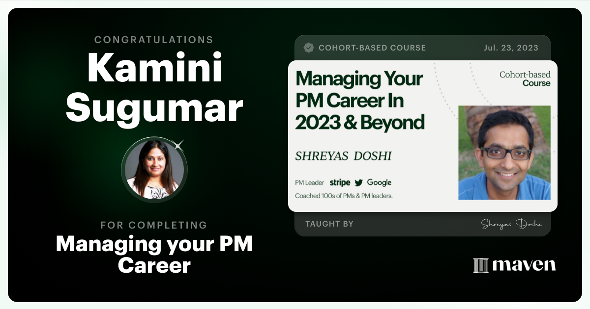 Certificate of Completion for Managing your PM Career in 2025 and beyond