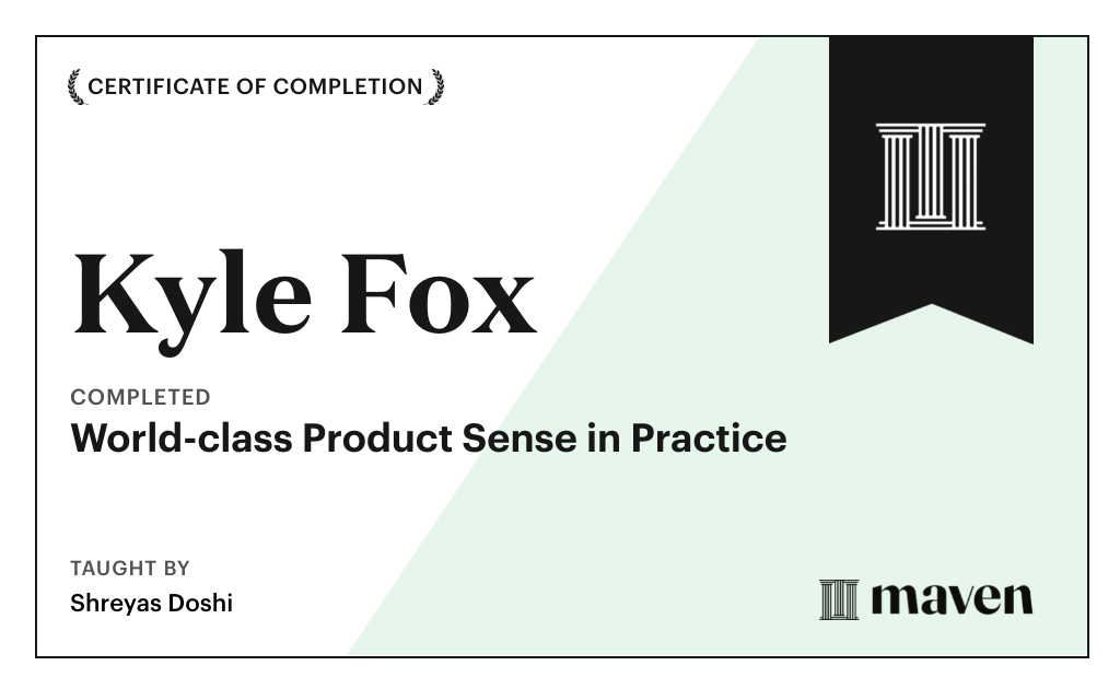 Certificate for World-class Product Sense in Practice
