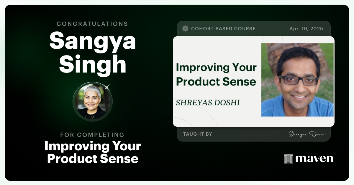 Certificate of Completion for World-class Product Sense in Practice