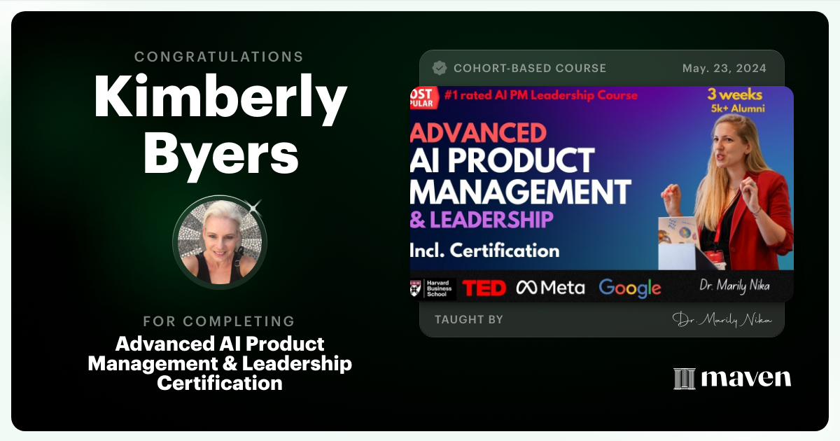 Certificate of Completion for Advanced AI Product Leadership Certification