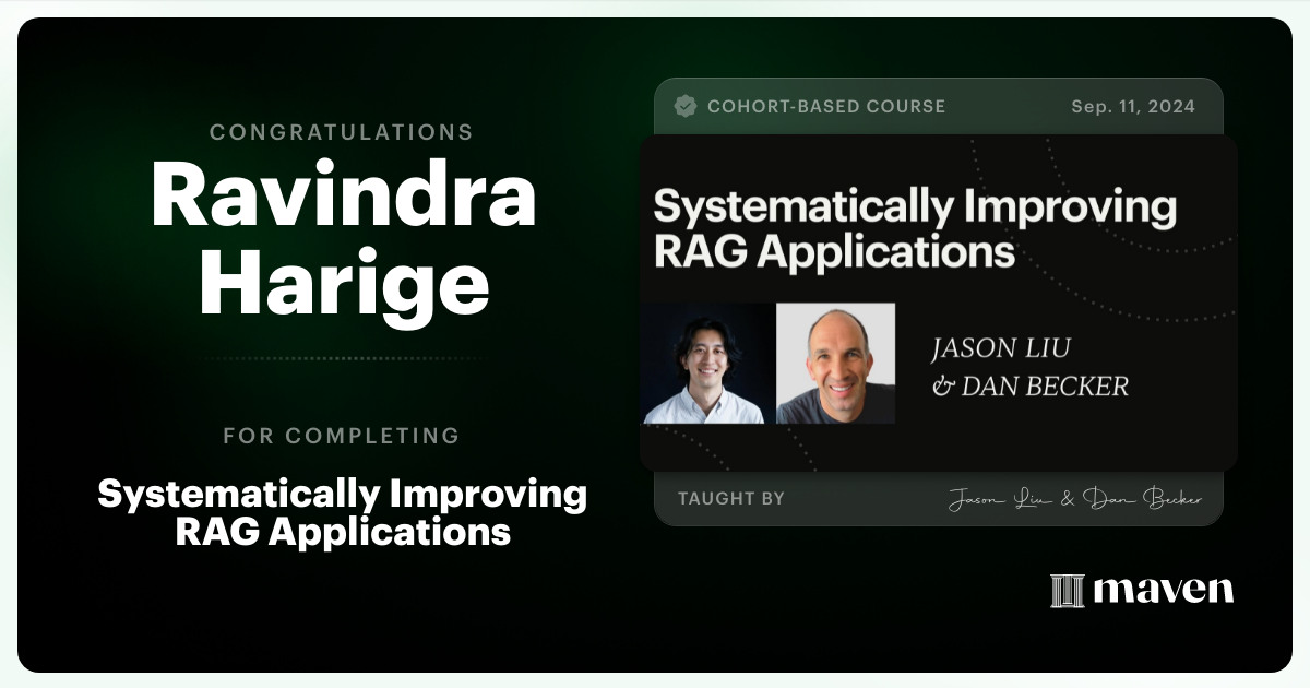 Certificate of Completion for Systematically Improving RAG Applications