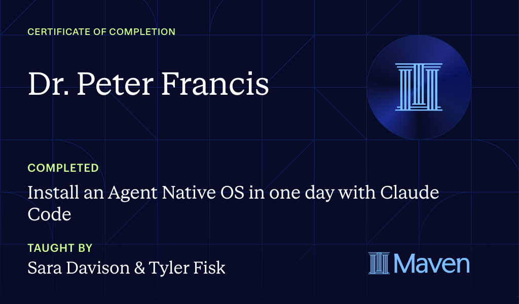 Certificate for Install an AI Agent Team + HQ in One Day with Claude Code (w/o Coding Skills)