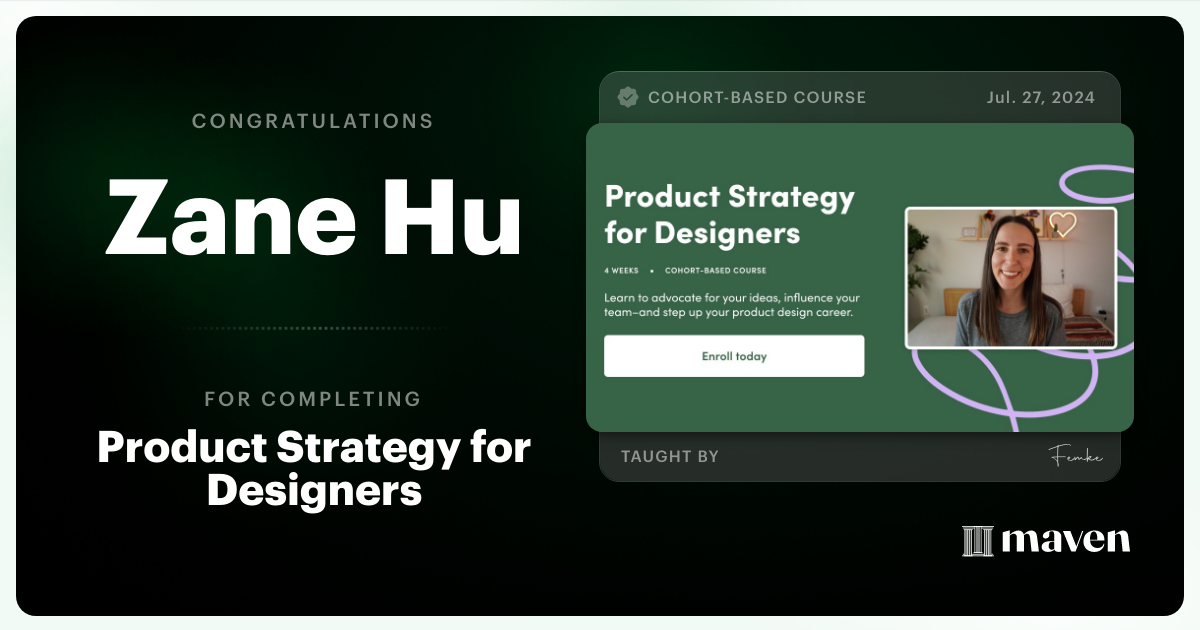 Certificate of Completion for Product Strategy for Designers