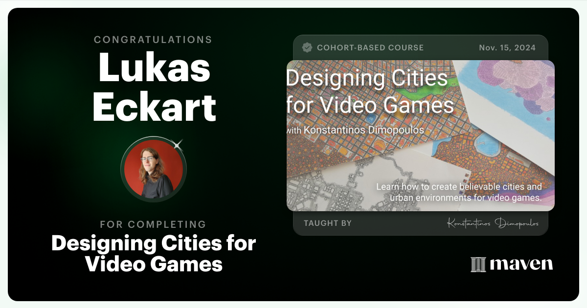 Certificate of Completion for Designing Cities for Video Games