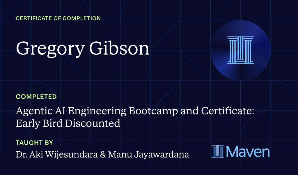 Certificate for AI Engineering Bootcamp: Build AI Agents with Claude Code, RAG and MCP