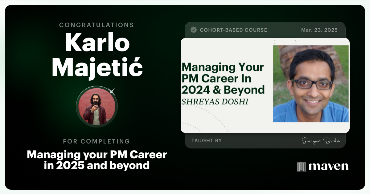 Certificate of Completion for Managing your PM Career in 2025 and beyond