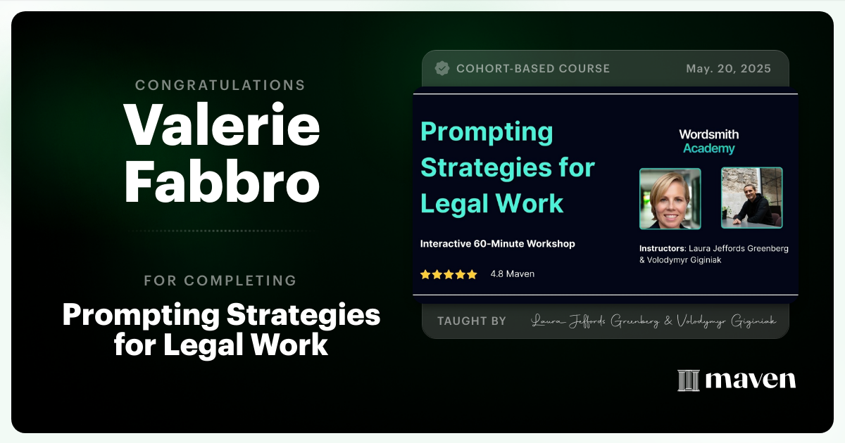 Certificate of Completion for Prompting Strategies for Legal Work
