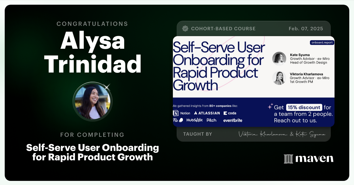 Certificate of Completion for Self-Serve User Onboarding for Rapid Product Growth