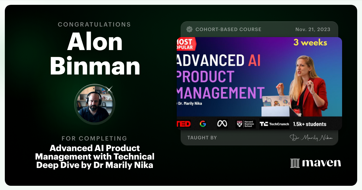 Certificate of Completion for Advanced AI Product Leadership Certification