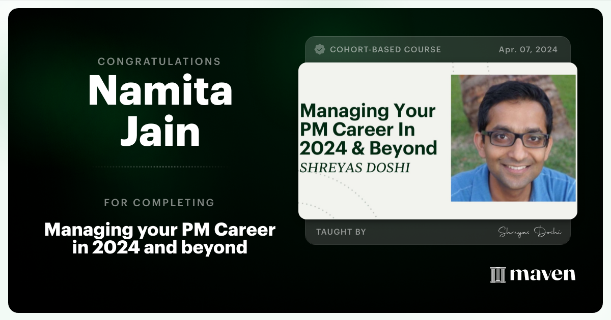 Certificate of Completion for Managing your PM Career in 2025 and beyond