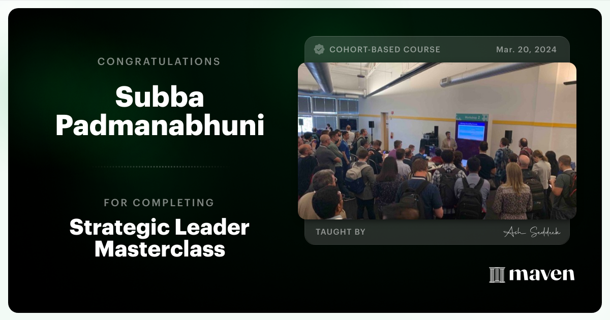 Certificate of Completion for Strategic Leader Masterclass