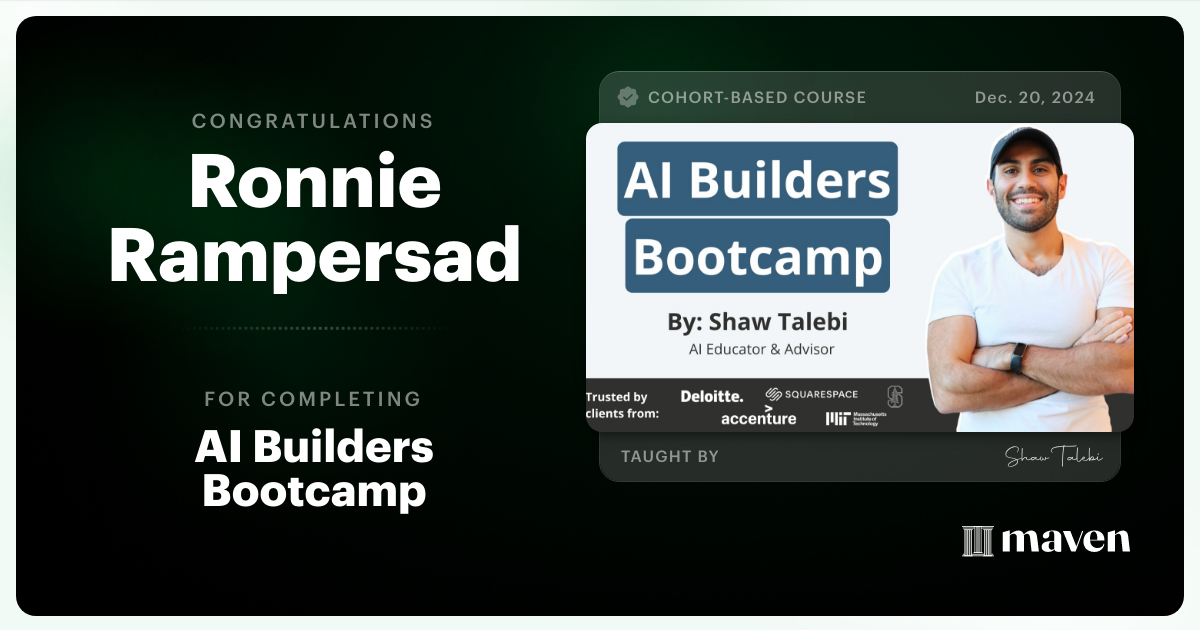 Certificate of Completion for AI Builders Bootcamp